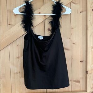 Le Lis Elegant Black Feather Trim Top